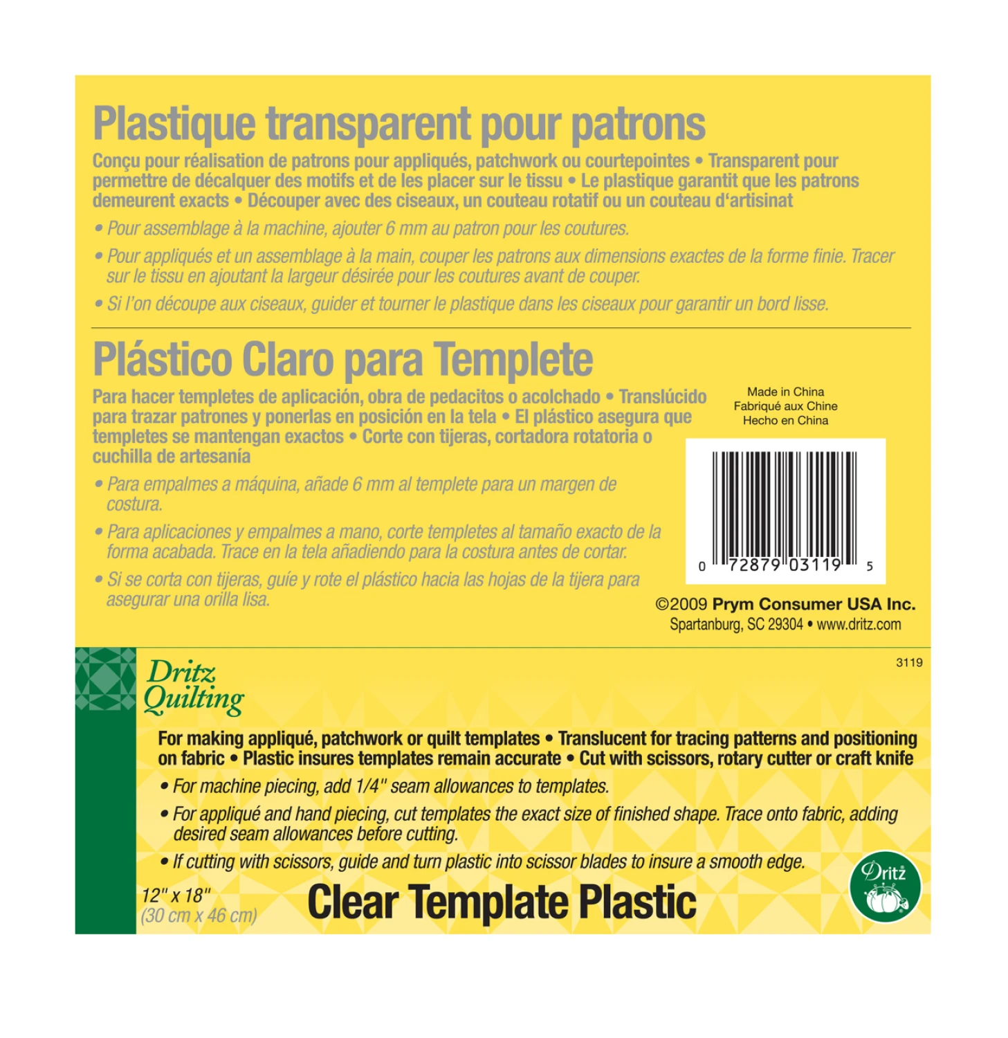 Template Plastic 12" x 18"