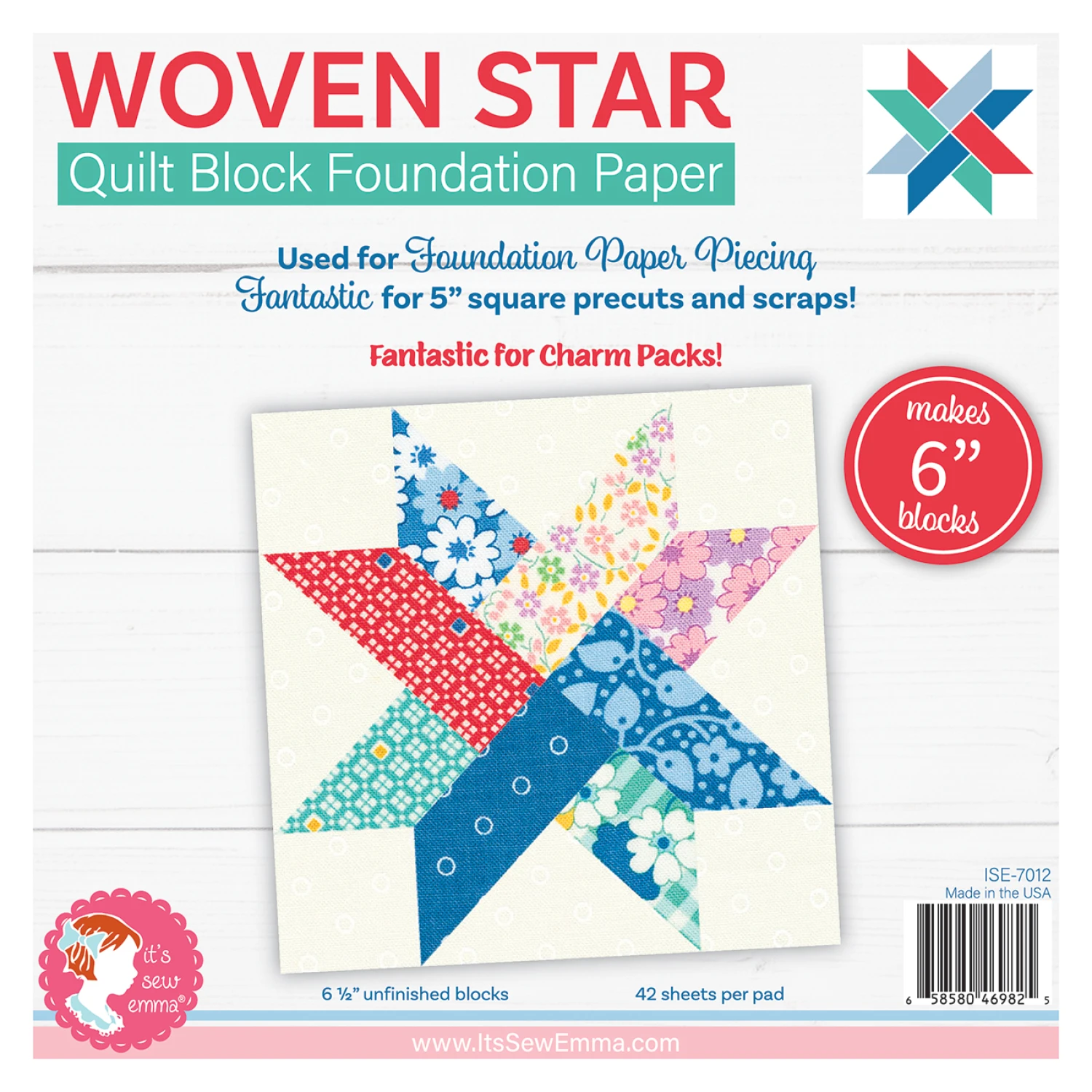 6" Woven Star Quilt Block Foundation Paper