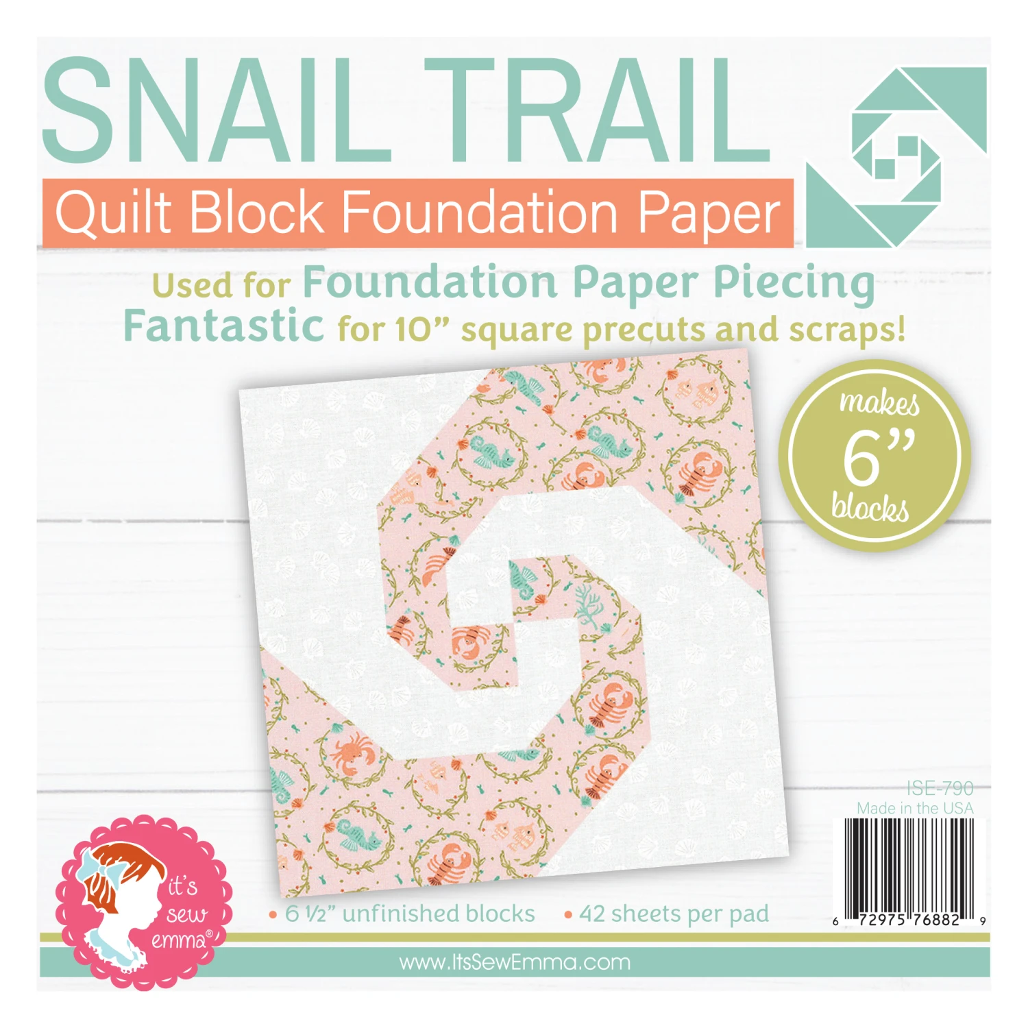 6" Snail Trail Quilt Block Foundation Paper